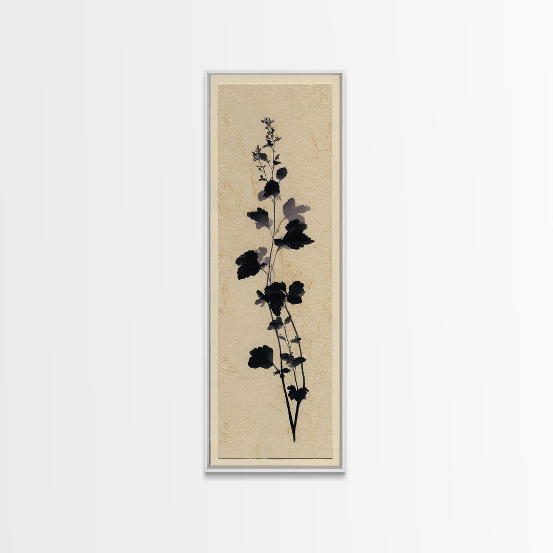 Black Ink Botanical Silhouette on Cream Paper Canvas Print, Botanical Art, Bedroom Decor, Living Room Decor, Oil Painting, BOT-1x3-33