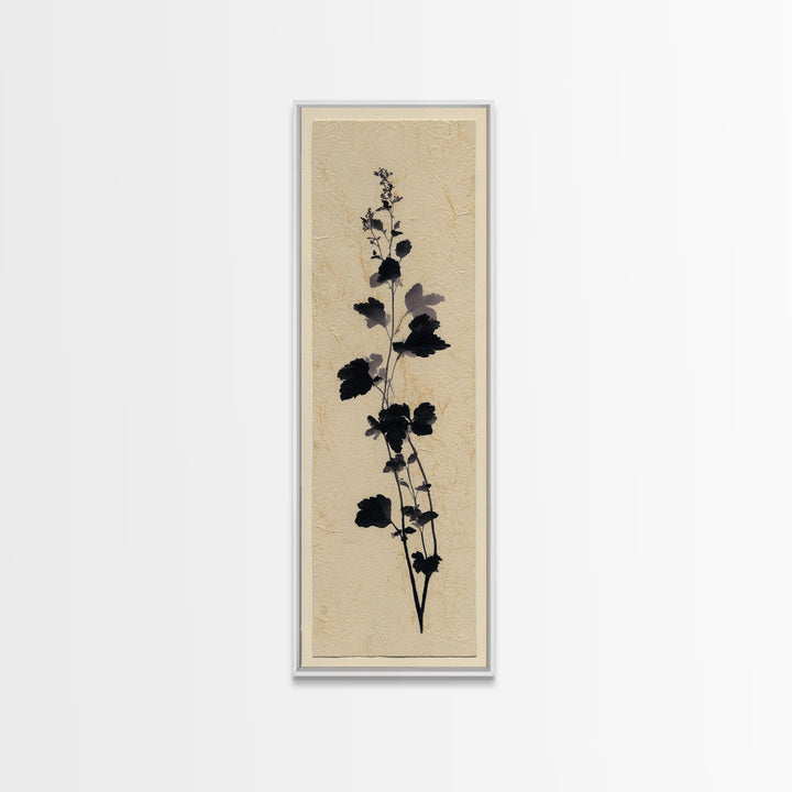 Black Ink Botanical Silhouette on Cream Paper Canvas Print, Botanical Art, Bedroom Decor, Living Room Decor, Oil Painting, BOT-1x3-33