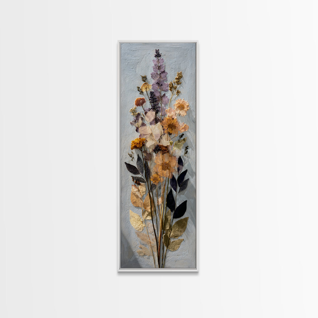 Pressed Flower Collage Canvas Print, Botanical Art, Digital Wall Art, Living Room Decor, Oil Painting, Botanic, BOT-1x3-40