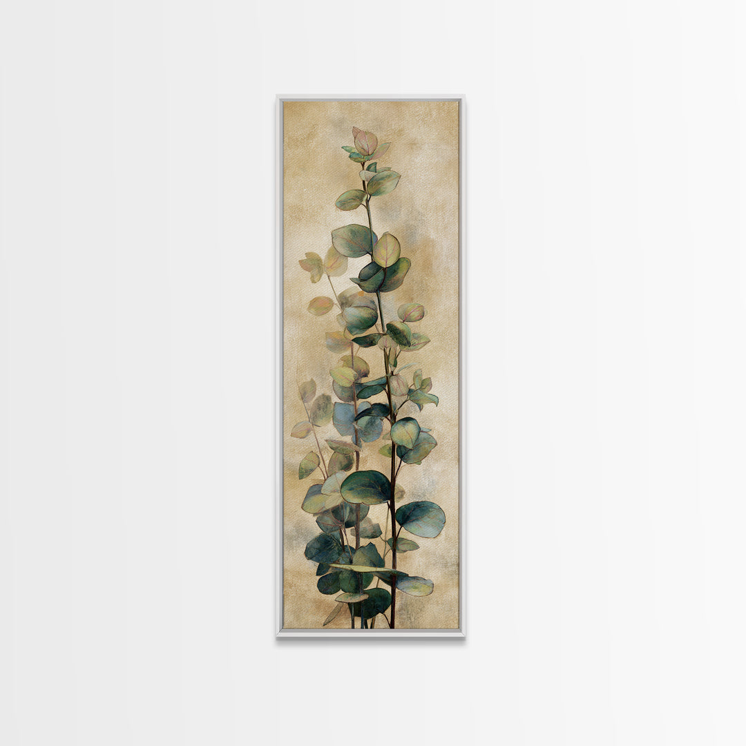 Eucalyptus Stems in Soft Sage Tones Framed Canvas Print, Botanical Art, Printable Art, Living Room Decor, Watercolor Art, BOT-1x3-47