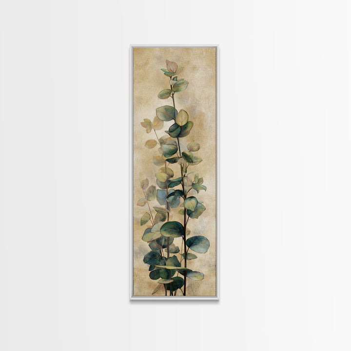 Eucalyptus Stems in Soft Sage Tones Framed Canvas Print, Botanical Art, Printable Art, Living Room Decor, Watercolor Art, BOT-1x3-47
