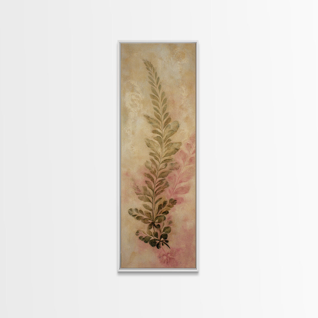 Fern Shadow Pattern on Plaster Surface Canvas Print, Botanical Art, Whimsical Decor, Living Room Decor, Oil Painting, Botanic, BOT-1x3-59