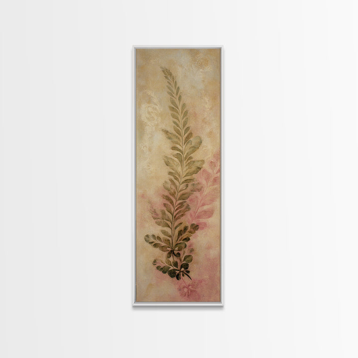 Fern Shadow Pattern on Plaster Surface Canvas Print, Botanical Art, Whimsical Decor, Living Room Decor, Oil Painting, Botanic, BOT-1x3-59