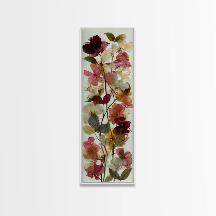 Pressed Flower Collage Framed Canvas Print, Botanical Art, Digital Print, Living Room Decor, Watercolor Art, Botanic, BOT-1x3-64