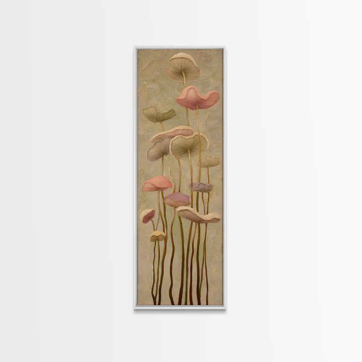 Mushrooms and Moss Botanical Field Study Framed Canvas Print, Botanical Art, Wall Art, Living Room Decor, Watercolor Art, BOT-1x3-69