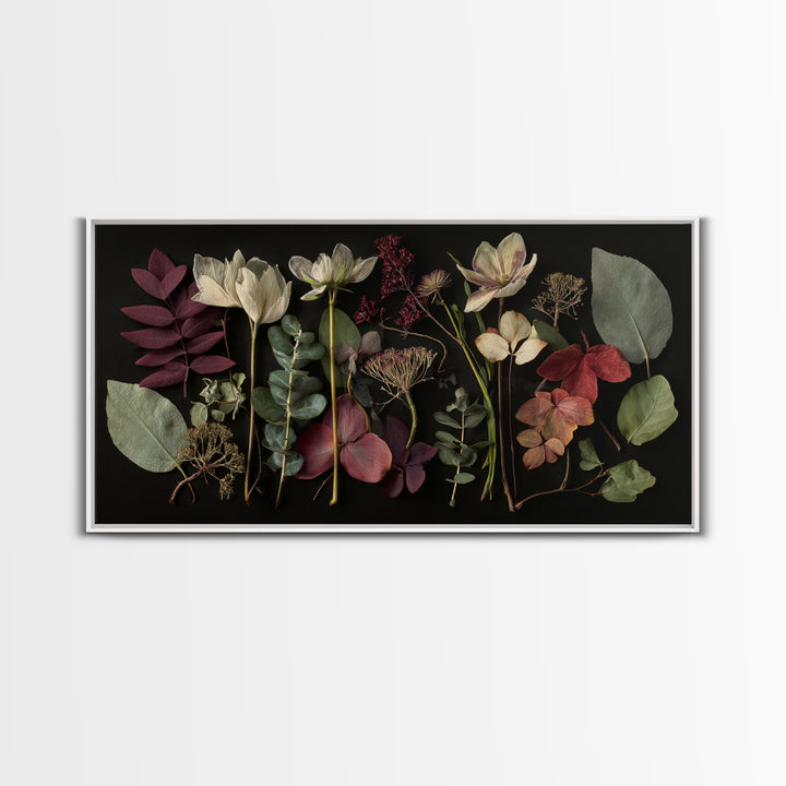 Autumn Leaves Specimen Collection Framed Canvas Print, Botanical Art, Fine Art Print, Living Room Decor, Watercolor Art, BOT-2x1-16