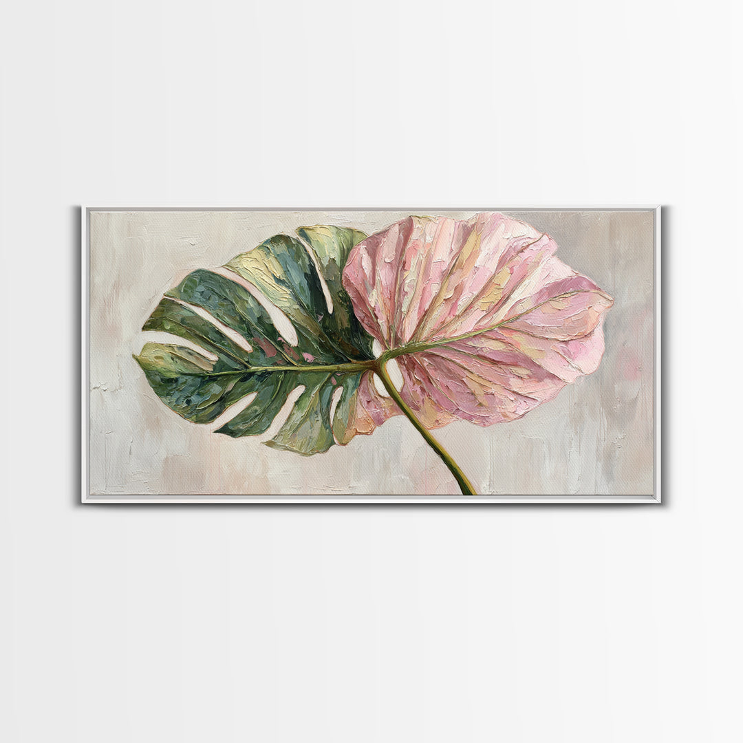 Oversized Monstera Leaf Canvas Print, Botanical Art, Textured Painting, Living Room Decor, Fine Art, Botanic, Wall Art Prints, BOT-2x1-22