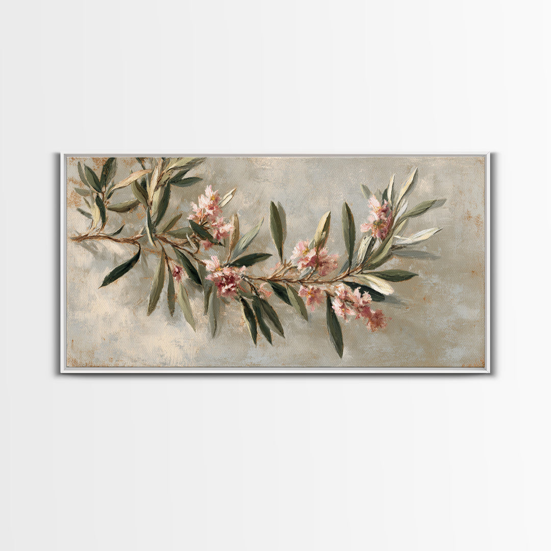 Single Olive Branch Framed Canvas Print, Botanical Art, Digital Wall Art, Living Room Decor, Oil Painting, Botanic, BOT-2x1-3