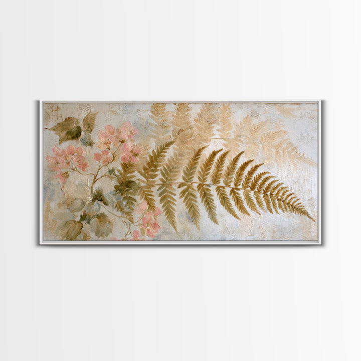 Fern Shadow Pattern on Plaster Surface Framed Canvas Print, Botanical Art, Living Room Decor, Oil Painting, Botanic, BOT-2x1-43