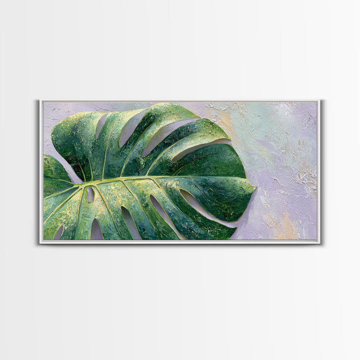 Oversized Monstera Leaf Framed Canvas Print, Botanical Art, Poster, Living Room Decor, Fine Art, Botanic, Art Nouveau, BOT-2x1-46