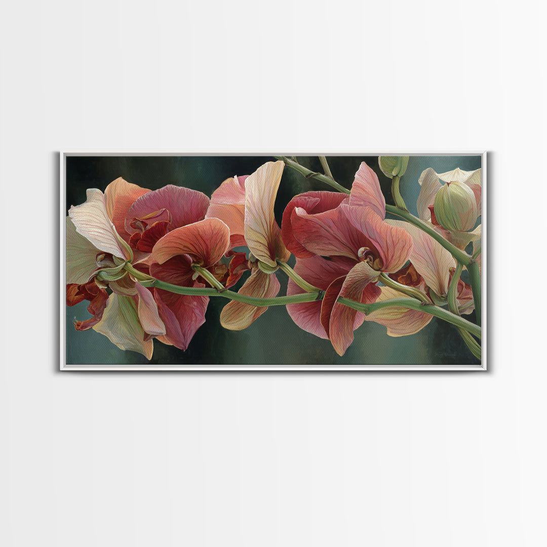 Orchid Stem with Elegant Negative Space Framed Canvas Print, Botanical Art, Art Print, Living Room Decor, Fine Art, Botanic, BOT-2x1-56