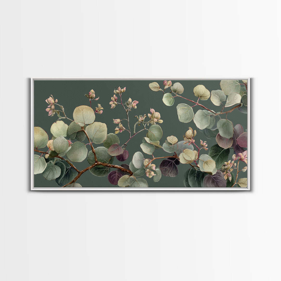 Eucalyptus Stems in Soft Sage Tones Framed Canvas Print, Botanical Art, Print, Living Room Decor, Watercolor Art, Botanic, BOT-2x1-7