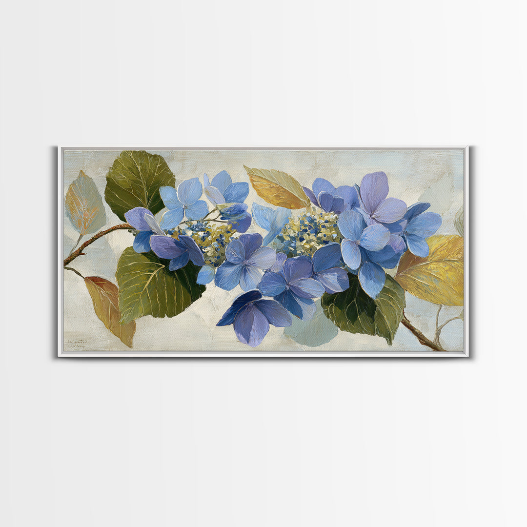 Blue Hydrangea Cluster Framed Canvas Print, Botanical Art, Art Print, Living Room Decor, Fine Art, Botanic, Digital Print, BOT-2x1-86