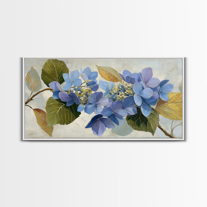 Blue Hydrangea Cluster Framed Canvas Print, Botanical Art, Art Print, Living Room Decor, Fine Art, Botanic, Digital Print, BOT-2x1-86