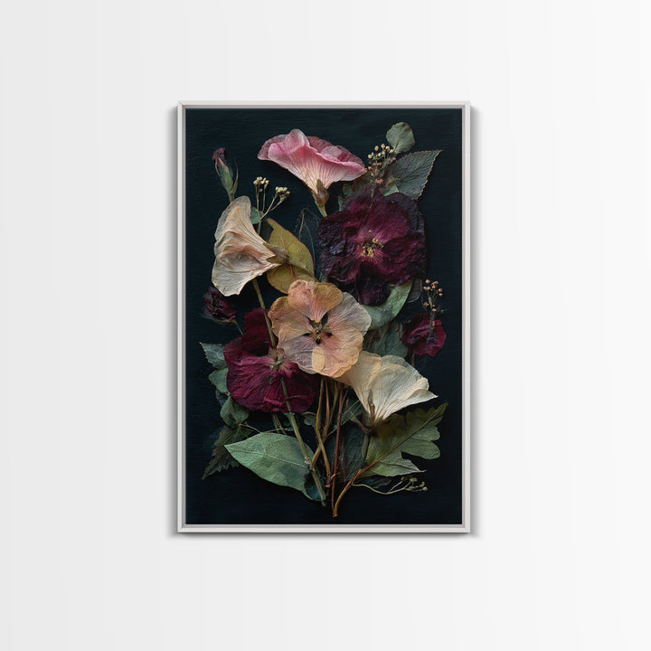 Pressed Flower Collage Framed Canvas Print, Botanical Art, Living Room Wall Art, Living Room Decor, Fine Art, Botanic, BOT-2x3-36