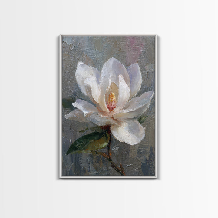 Dramatic White Magnolia on Dark Background Framed Canvas Print, Botanical Art, Art Print, Living Room Decor, Fine Art, Botanic, BOT-2x3-38