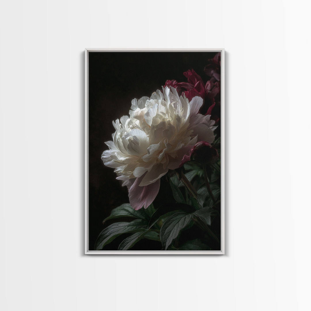 Peony Bloom with Layered Romantic Petals Framed Canvas Print, Botanical Art, Home Decor, Living Room Decor, Fine Art, Botanic, BOT-2x3-42