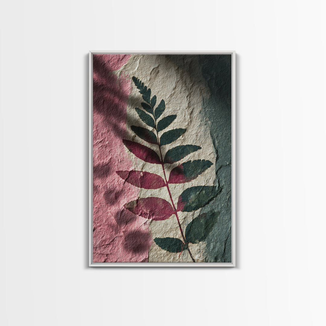 Fern Shadow Pattern on Plaster Surface Canvas Print, Botanical Art, Fine Art Print, Living Room Decor, Watercolor Art, Botanic, BOT-2x3-7