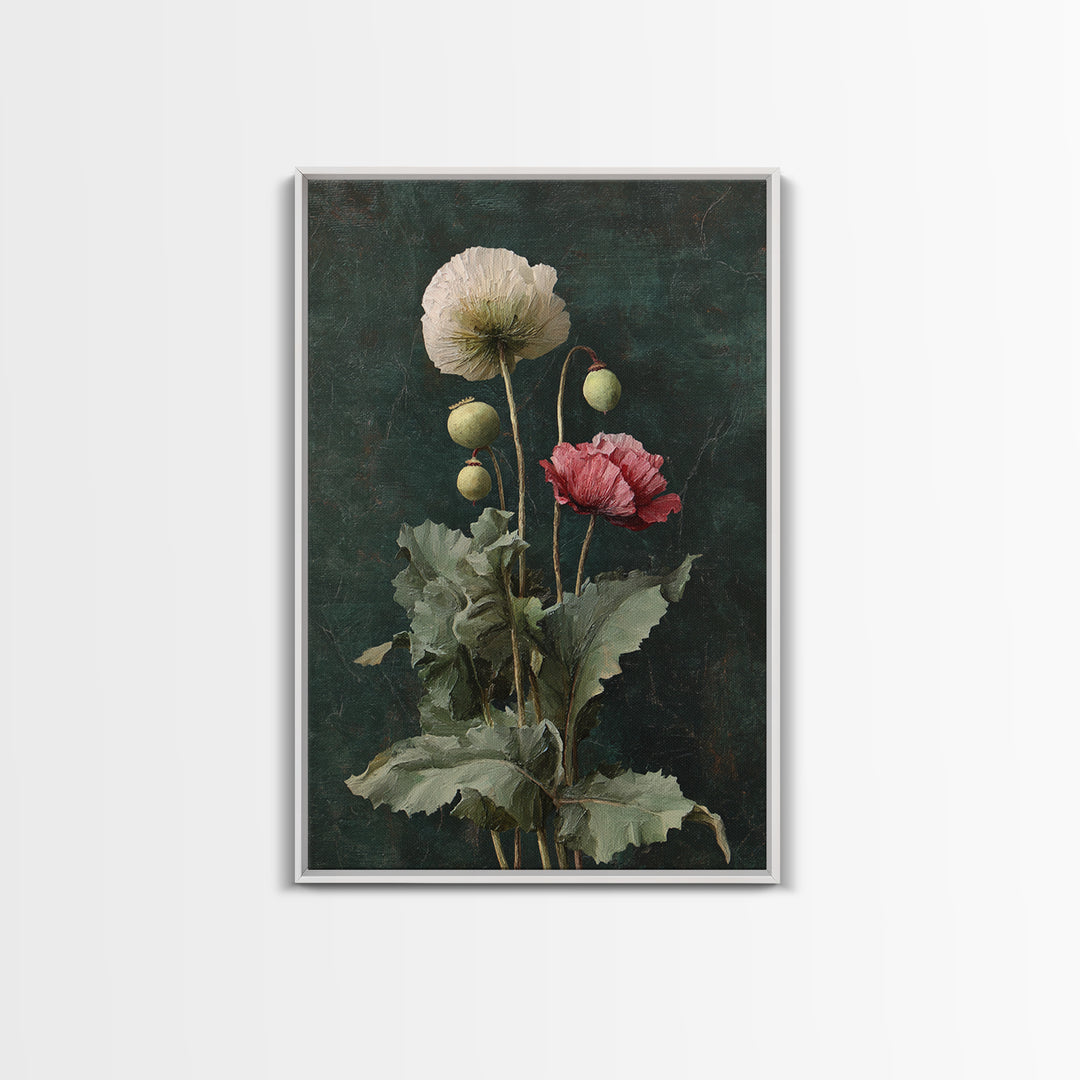 Poppy Field Botanical Study Framed Canvas Print, Botanical Art, Printable Art, Living Room Decor, Watercolor Art, Botanic, BOT-2x3-73