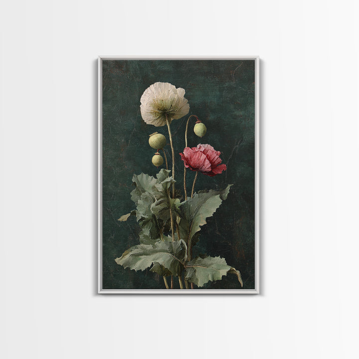 Poppy Field Botanical Study Framed Canvas Print, Botanical Art, Printable Art, Living Room Decor, Watercolor Art, Botanic, BOT-2x3-73