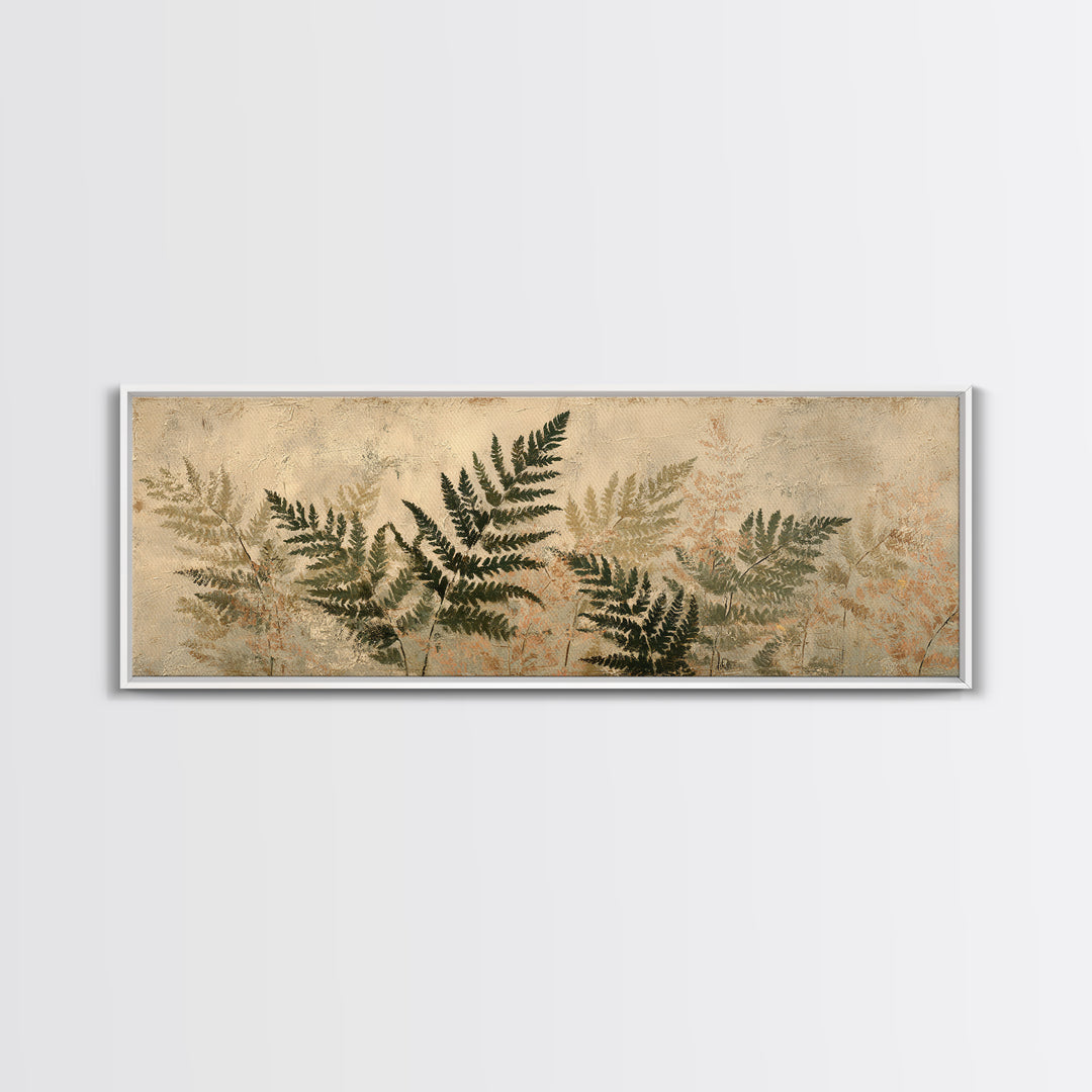 Fern Shadow Pattern on Plaster Surface Framed Canvas Print, Botanical Art, Gallery Decor, Living Room Decor, Fine Art, Botanic, BOT-3x1-15