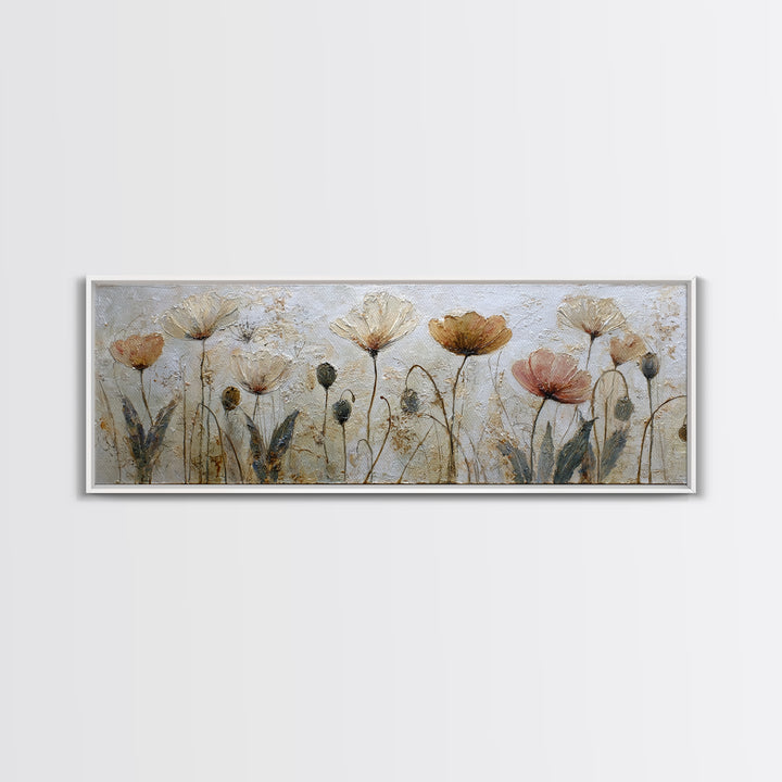 Poppy Field Botanical Study Canvas Print, Botanical Art, Whimsical Decor, Living Room Decor, Oil Painting, Botanic, BOT-3x1-33