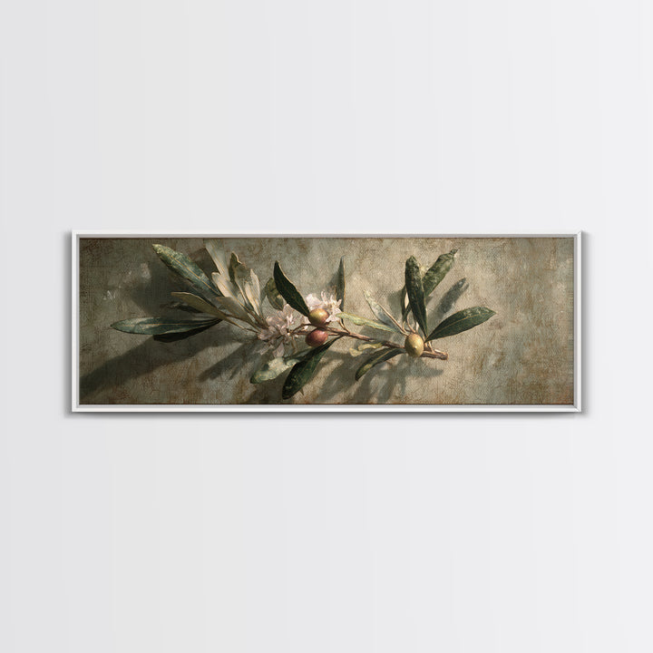 Single Olive Branch Framed Canvas Print, Botanical Art, Digital Art, Living Room Decor, Fine Art, Botanic, Printable Art, BOT-3x1-47