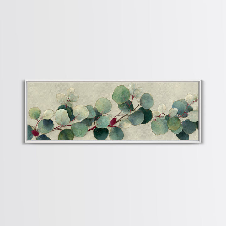 Eucalyptus Stems in Soft Sage Tones Framed Canvas Print, Botanical Art, Living Room Decor, Oil Painting, Botanic, BOT-3x1-51