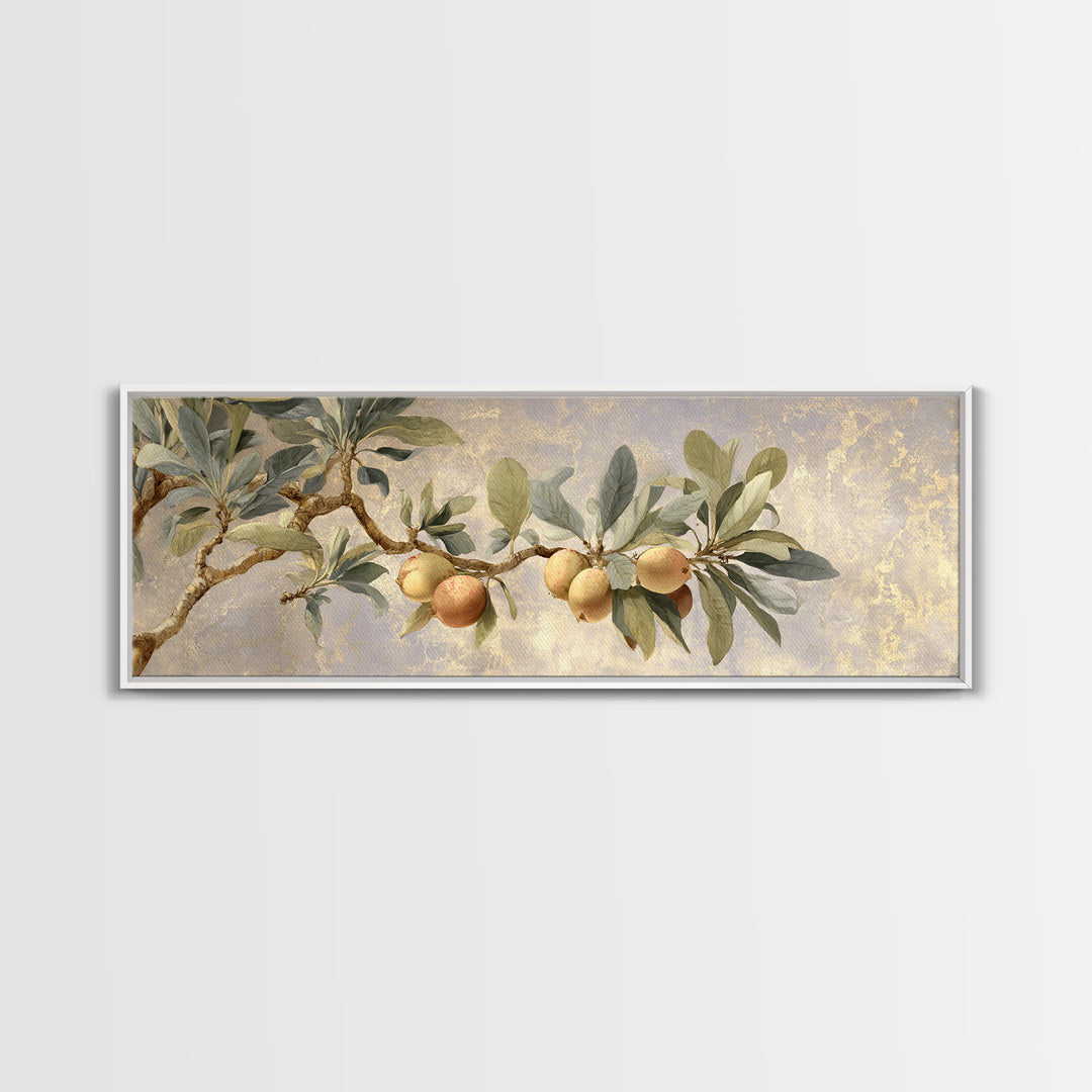 Fig Branch with Fruit and Broad Leaves Framed Canvas Print, Botanical Art, Art, Living Room Decor, Oil Painting, Botanic, BOT-3x1-55