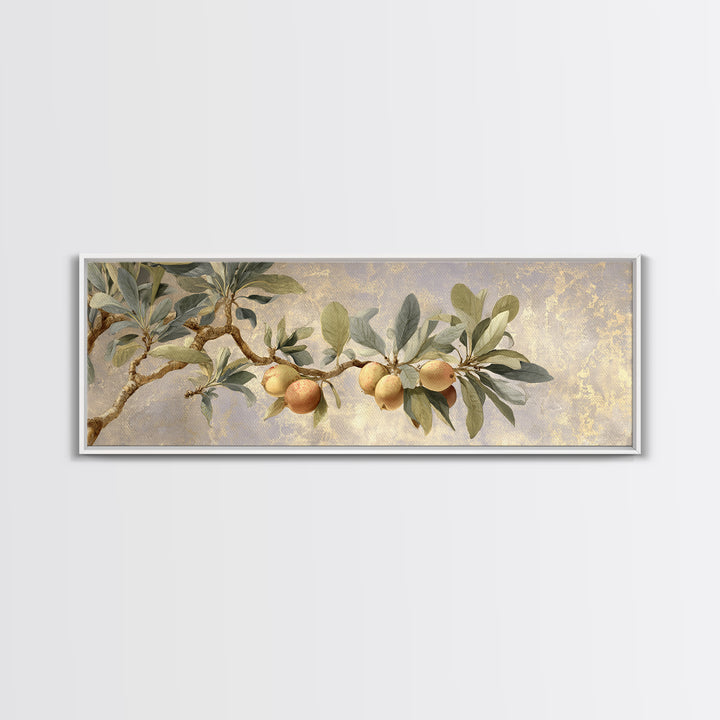 Fig Branch with Fruit and Broad Leaves Framed Canvas Print, Botanical Art, Art, Living Room Decor, Oil Painting, Botanic, BOT-3x1-55