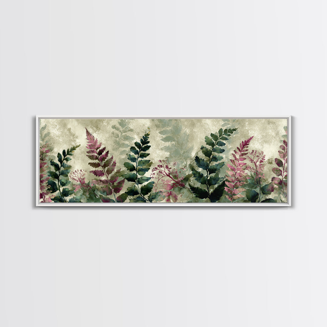 Fern Shadow Pattern on Plaster Surface Framed Canvas Print, Botanical Art, Living Room Decor, Watercolor Art, Botanic, BOT-3x1-63