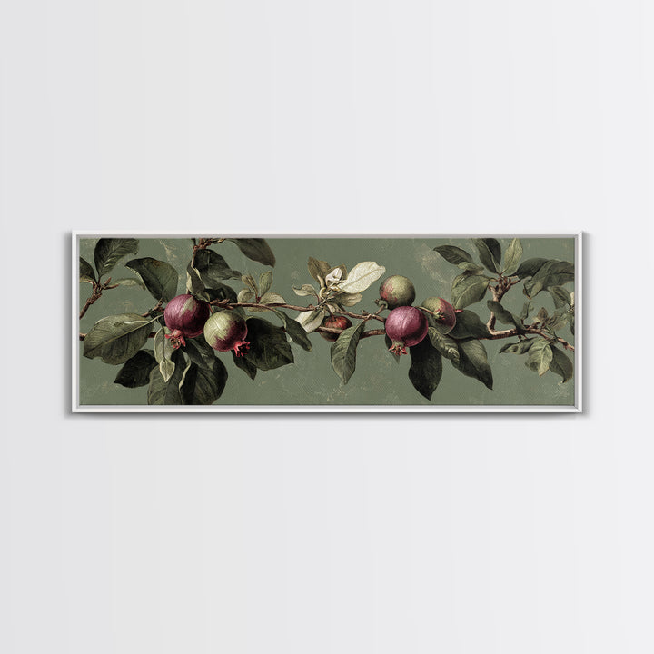 Fig Branch with Fruit and Broad Leaves Framed Canvas Print, Botanical Art, Statement Artwork, Living Room Decor, Botanic, BOT-3x1-7
