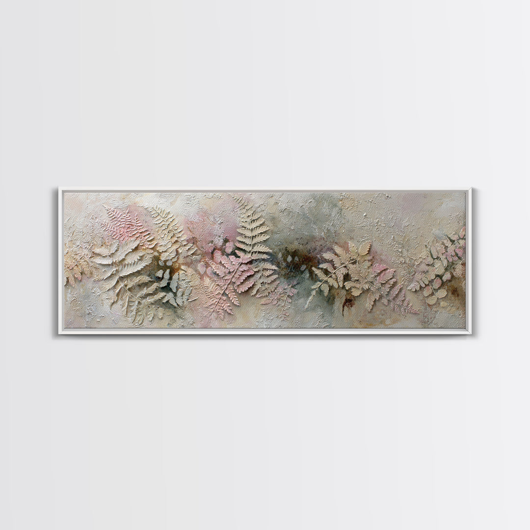 Fern Shadow Pattern on Plaster Surface Framed Canvas Print, Botanical Art, Home Gift, Living Room Decor, Fine Art, Botanic, BOT-3x1-87