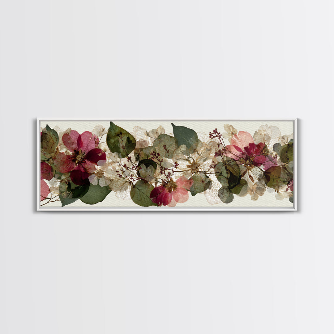 Pressed Flower Collage Canvas Print, Botanical Art, Digital Art, Living Room Decor, Fine Art, Botanic, Printable Art, BOT-3x1-92