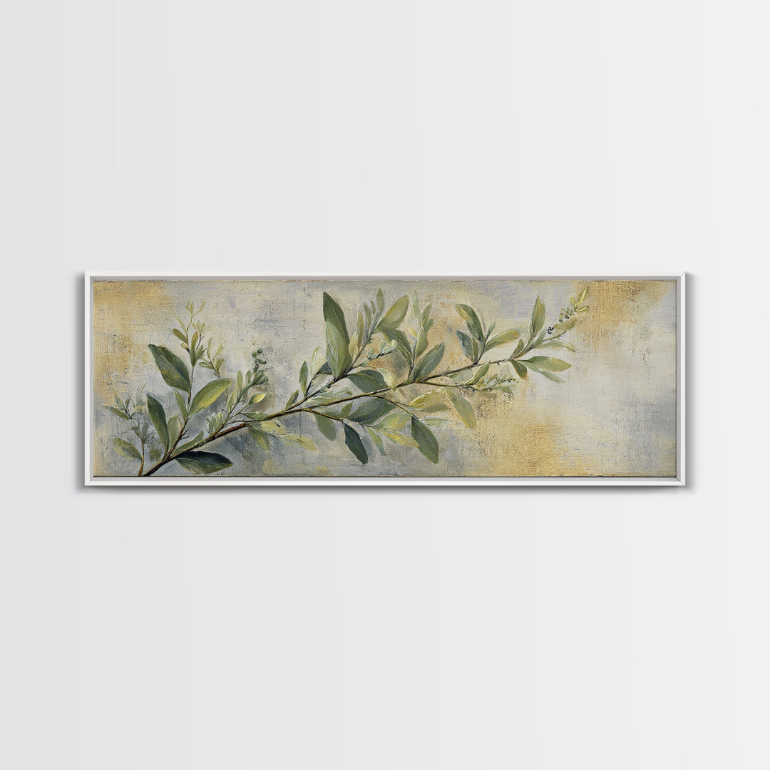Eucalyptus Stems in Soft Sage Tones Framed Canvas Print, Botanical Art, Living Room Decor, Oil Painting, Botanic, BOT-3x1-99