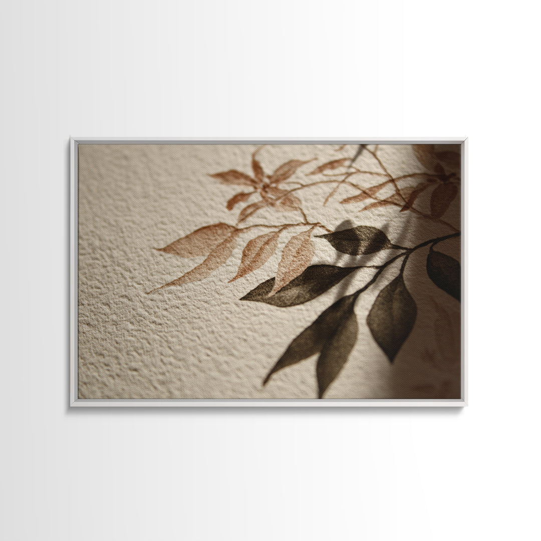 Black Ink Botanical Silhouette on Cream Paper Framed Canvas Print, Botanical Art, Modern Wall Art, Living Room Decor, Botanic, BOT-3x2-25