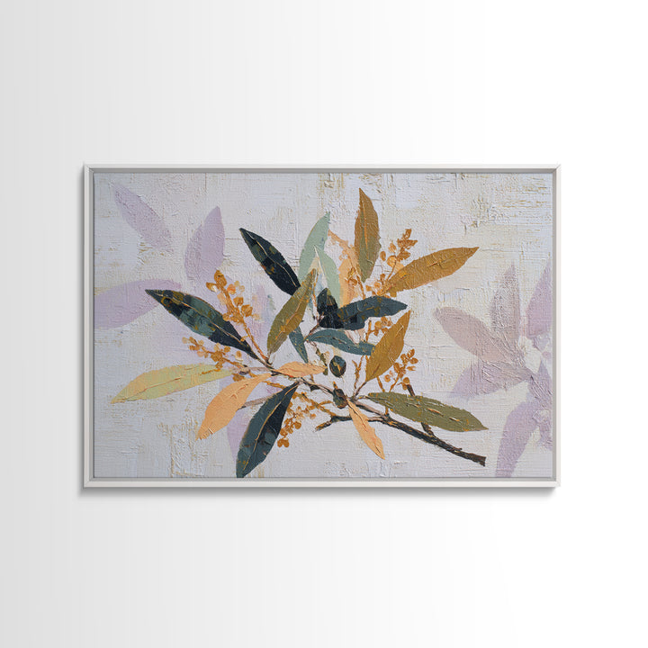 Single Olive Branch Framed Canvas Print, Botanical Art, Digital Art, Living Room Decor, Fine Art, Botanic, Printable Art, BOT-3x2-59