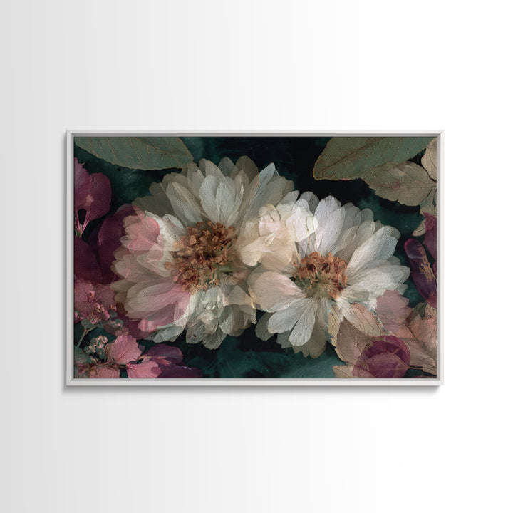 Pressed Flower Collage Framed Canvas Print, Botanical Art, Living Room Decor, Botanic, Fine Art Print, Statement Artwork, BOT-3x2-8