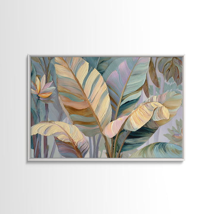 Tropical Banana Leaf Painted Canvas Print, Botanical Art, Poster, Living Room Decor, Botanic, Art Nouveau, Framed Wall Art, BOT-3x2-84
