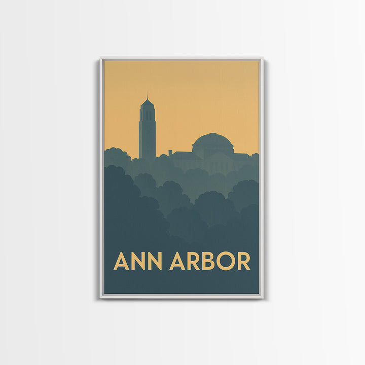 Ann Arbor Michigan Travel Poster, Canvas Print, Minimalist Retro Wall Art, Ann Arbor Travel Art, Travel Art Print, Living Room Wall Art