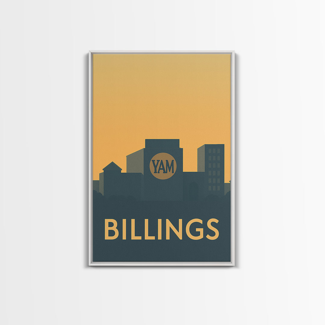 Billings Travel Poster, Framed Canvas Print, Mid Century Travel Art, Billings Wall Art, Travel Art Print, City Illustration, Travel Gift