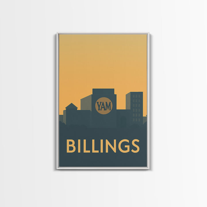 Billings Travel Poster, Framed Canvas Print, Mid Century Travel Art, Billings Wall Art, Travel Art Print, City Illustration, Travel Gift