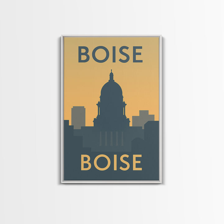 Boise Travel Poster, Framed Canvas Print, Minimalist Retro Wall Art, Boise City Art, City Travel Prints, City Illustration, Retro Poster