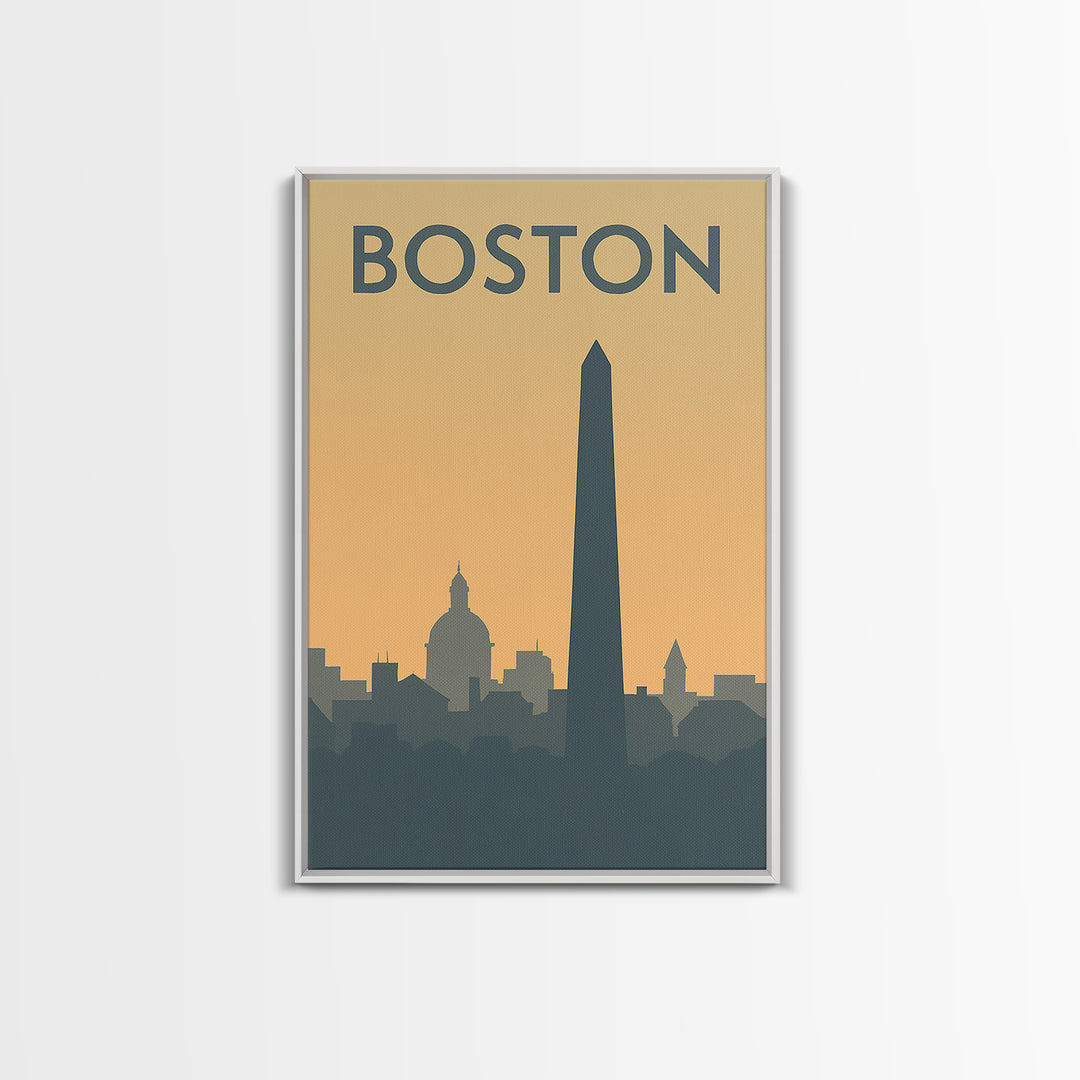 Boston Travel Poster, Framed Canvas Print, Minimalist Retro Wall Art, Boston Wall Art, Wanderlust Decor, Modern Wall Decor, Landscape Art