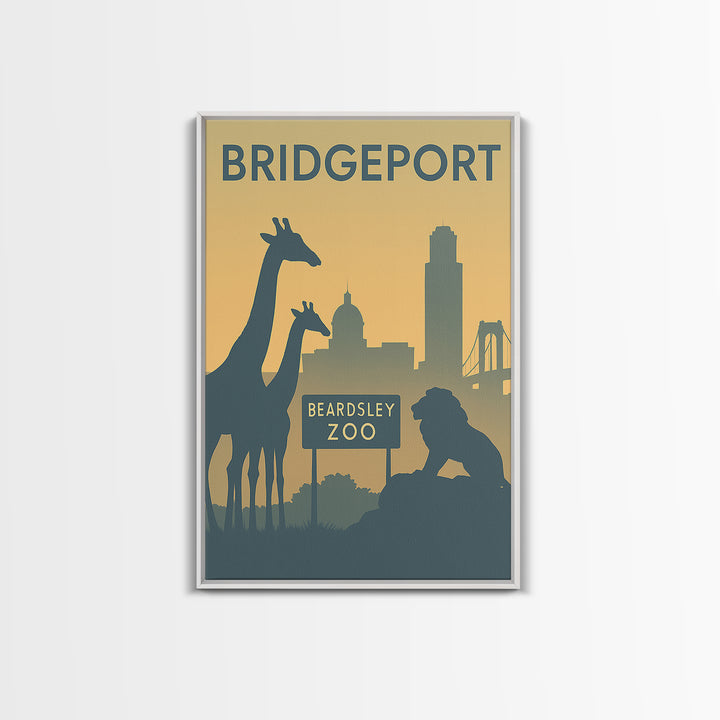 Bridgeport Travel Poster, Framed Canvas Print, Minimalist Retro Wall Art, Bridgeport Art Print, Modern Wall Decor, Travel Poster Art