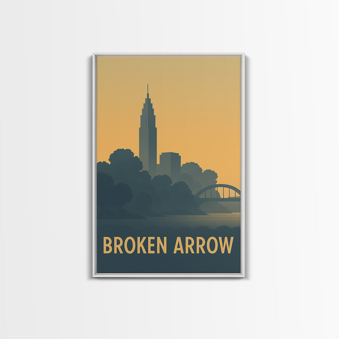 Broken Arrow Travel Poster, Canvas Print, Sunset Skyline Wall Art, Broken Arrow Poster Print, Eclectic Wall Decor, Retro Travel Print