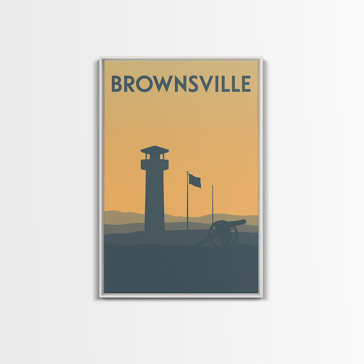 Brownsville Travel Poster, Framed Canvas Print, Minimalist Retro Wall Art, Brownsville Poster Print, Wanderlust Decor, Mid Century Wall Art