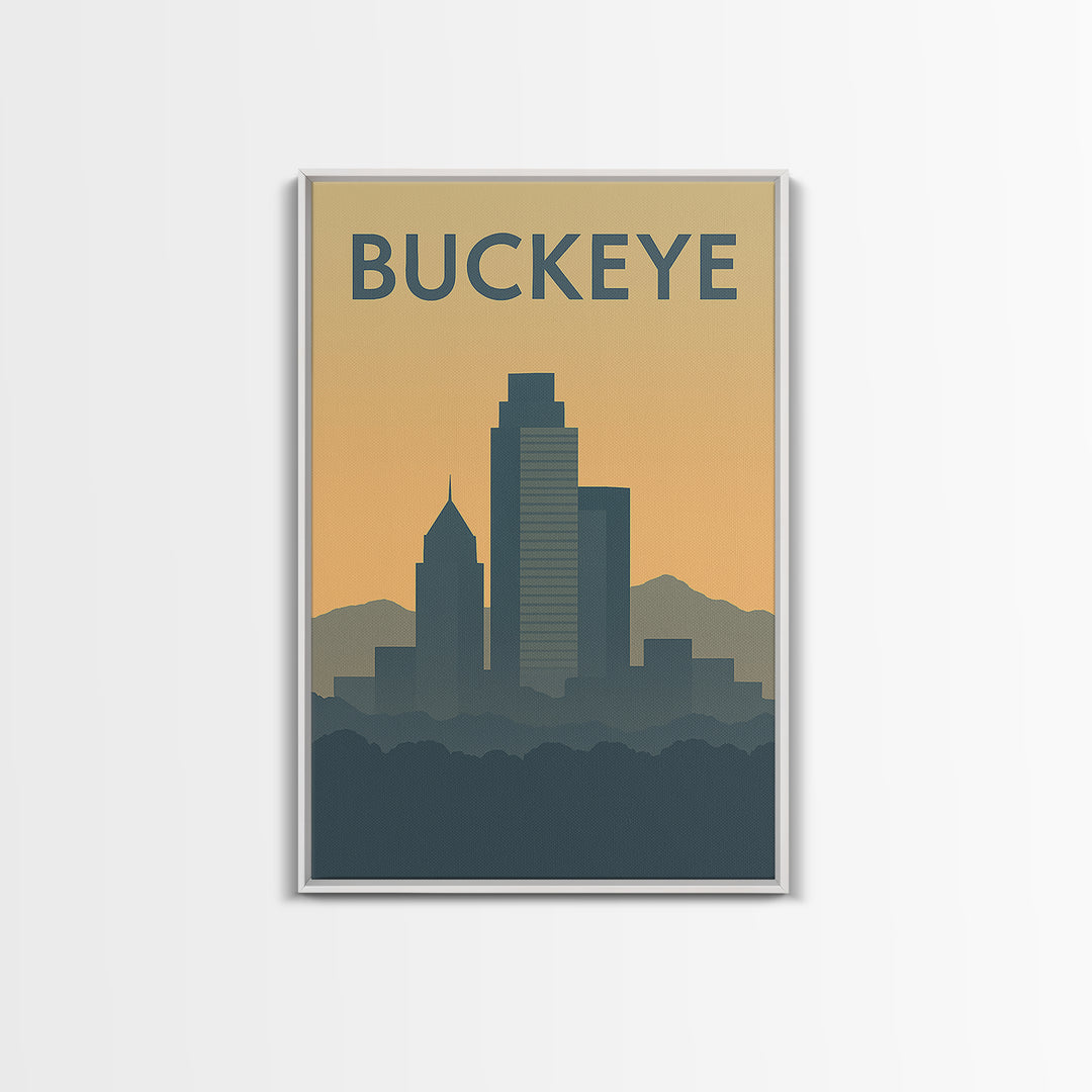 Buckeye Travel Poster, Framed Canvas Print, Sunset Skyline Wall Art, Buckeye City Art, Fine Art Print, Travel Poster Art, Travel Poster Set