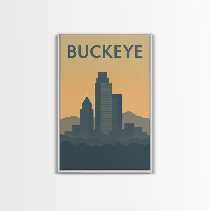 Buckeye Travel Poster, Framed Canvas Print, Sunset Skyline Wall Art, Buckeye City Art, Fine Art Print, Travel Poster Art, Travel Poster Set