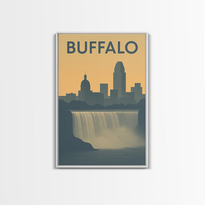 Buffalo Travel Poster, Framed Canvas Print, Sunset Skyline Wall Art, Buffalo Wall Art, Retro Travel Print, Wanderlust Decor, Poster Print